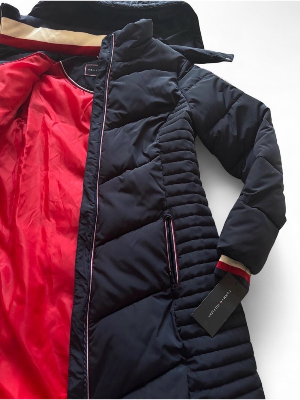 Tommy Hilfiger Women’s Navy Quilted Hooded Puffer Coat - - Picture 2 of 6